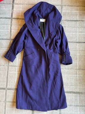 International Scene SZ 9/10 Vintage Plum Purple 100%Wool Trench/Pea Coat Winter